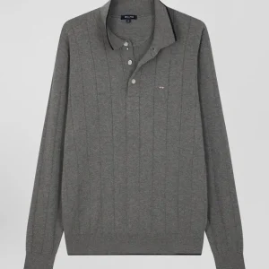 Alternative view of Pull col maillot en coton et cachemire gris coupe Regular