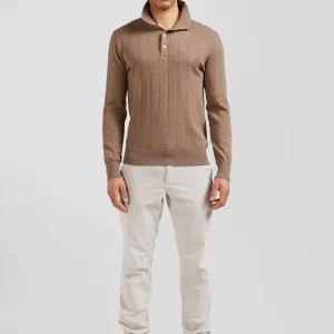Pull col maillot en coton et cachemire marron coupe Regular