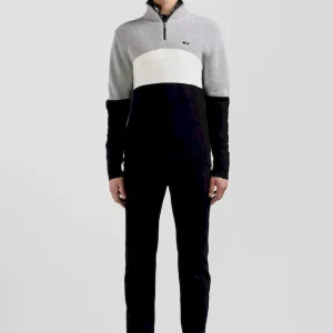 Pull col camionneur montant en coton gris à jeux de maille coupe Regular