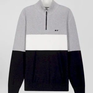 Alternative view of Pull col camionneur montant en coton gris à jeux de maille coupe Regular