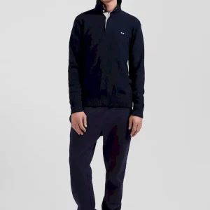 Pull col maillot en coton bleu marine coupe Regular broderie 10