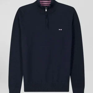 Alternative view of Pull col camionneur en coton bleu marine coupe Regular