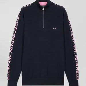 Alternative view of Pull col camionneur en coton bleu marine coupe Regular bande jacquard Eden Park