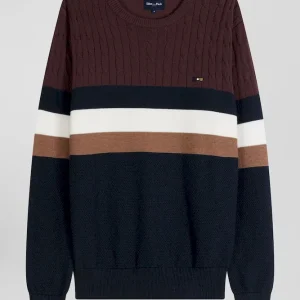 Alternative view of Pull col rond en maille coton fantaisie bordeaux coupe Regular
