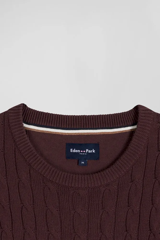 Pull col rond en maille coton fantaisie bordeaux coupe Regular – Bild 7