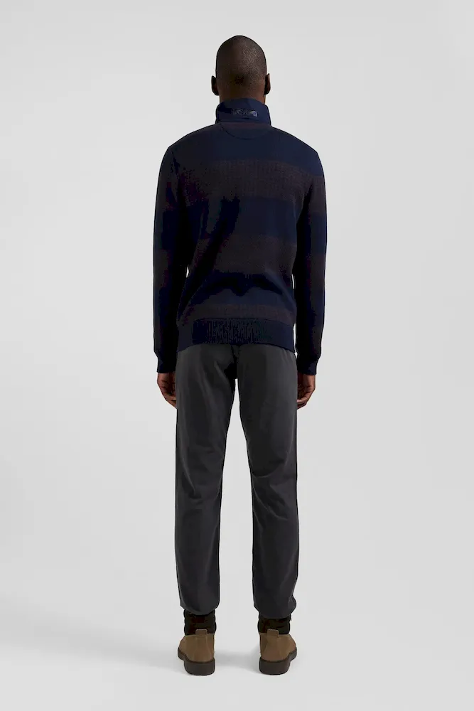 Pull col maillot en coton marron cerclé coupe Regular jacquard pied-de-poule – Bild 6