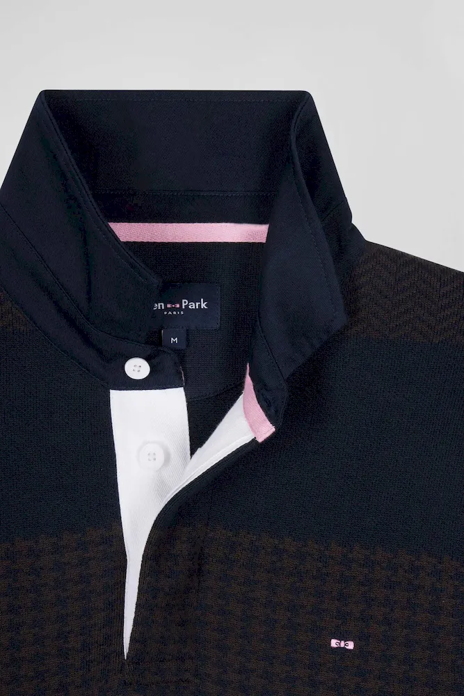 Pull col maillot en coton marron cerclé coupe Regular jacquard pied-de-poule – Bild 7