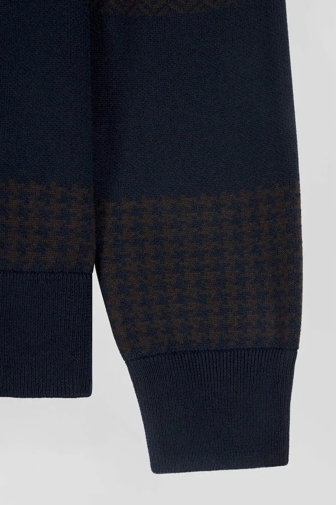 Pull col maillot en coton marron cerclé coupe Regular jacquard pied-de-poule – Bild 8