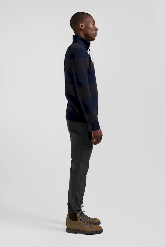 Pull col maillot en coton marron cerclé coupe Regular jacquard pied-de-poule – Bild 5