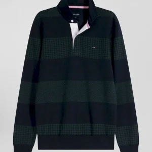 Alternative view of Pull col maillot en coton vert cerclé coupe Regular jacquard pied-de-poule