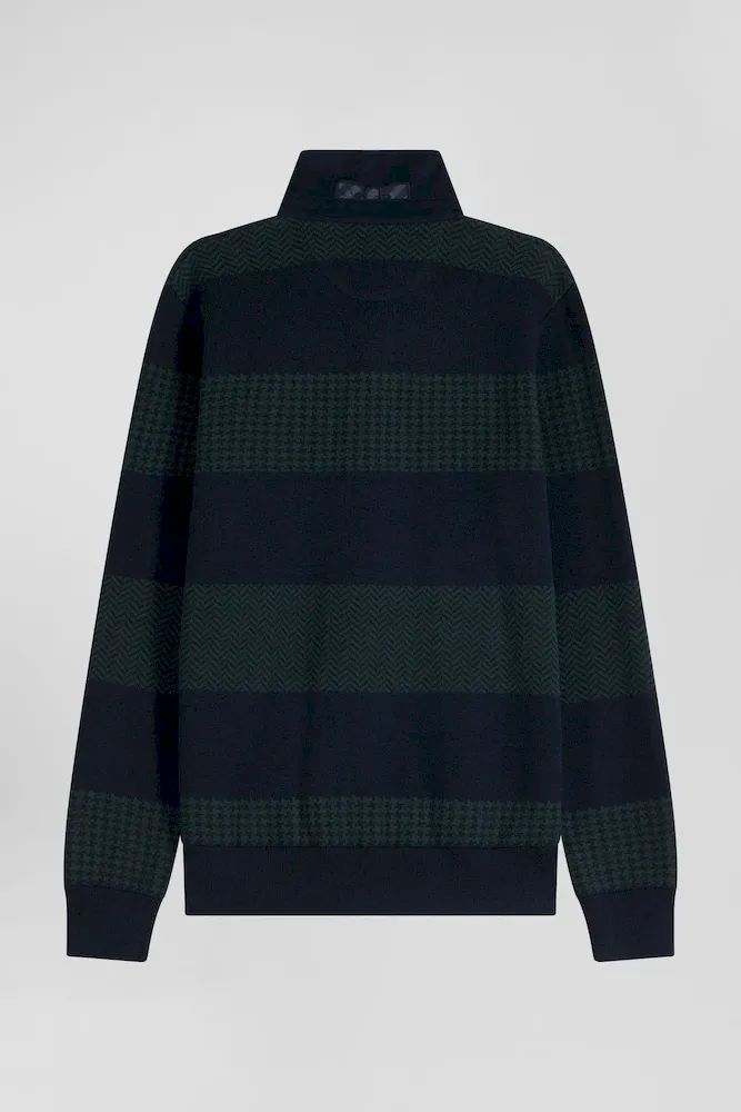 Pull col maillot en coton vert cerclé coupe Regular jacquard pied-de-poule – Bild 4