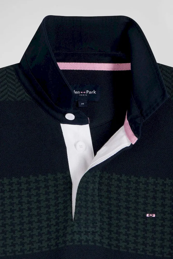 Pull col maillot en coton vert cerclé coupe Regular jacquard pied-de-poule – Bild 8