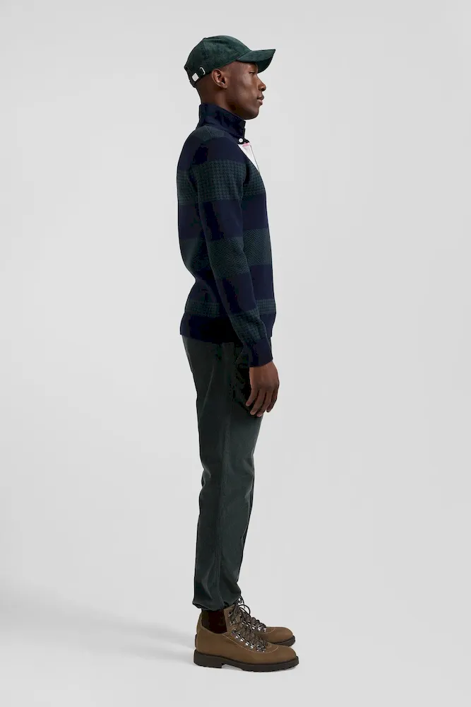 Pull col maillot en coton vert cerclé coupe Regular jacquard pied-de-poule – Bild 5