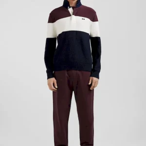 Pull col maillot en coton bordeaux à jeux de maille coupe Regular