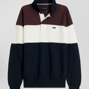 Alternative view of Pull col maillot en coton bordeaux à jeux de maille coupe Regular