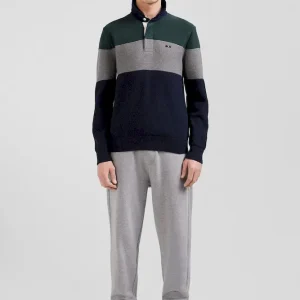 Pull col maillot en coton vert à jeux de maille coupe Regular