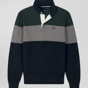 Alternative view of Pull col maillot en coton vert à jeux de maille coupe Regular