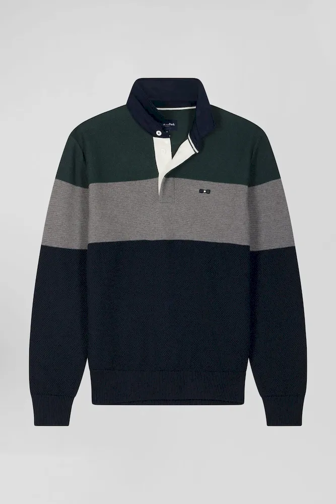 Pull Col Maillot En Coton Vert à Jeux De Maille Coupe Regular