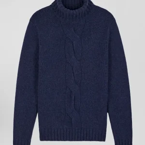 Alternative view of Pull col roulé en laine vierge et polyamide recyclé bleu marine coupe Regular