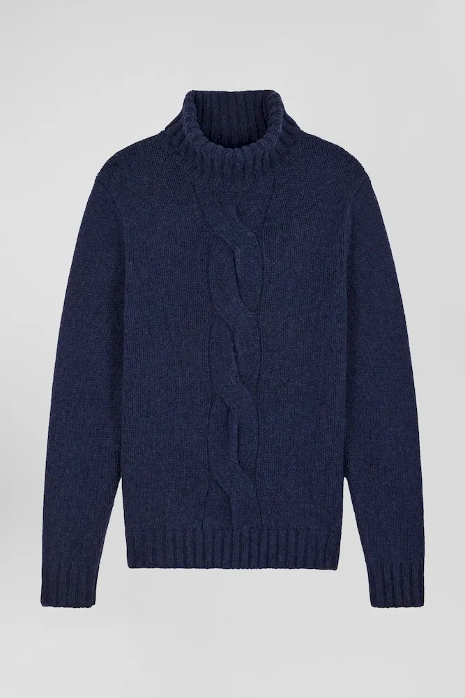 Pull Col Roulé En Laine Vierge Et Polyamide Recyclé Bleu Marine Coupe Regular