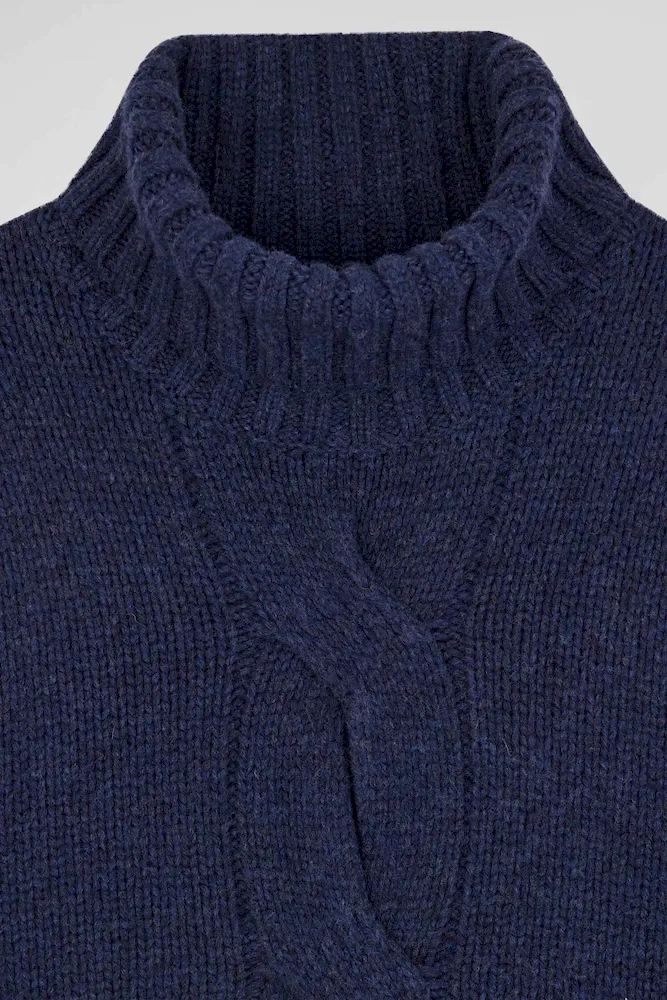 Pull col roulé en laine vierge et polyamide recyclé bleu marine coupe Regular – Bild 7