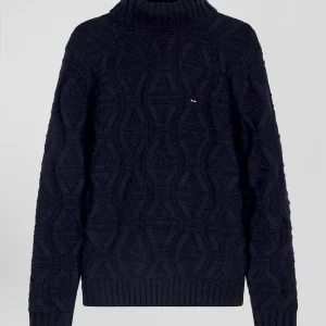 Alternative view of Pull col roulé en laine vierge et polyamide recyclé tricotage 3D marine coupe Regular