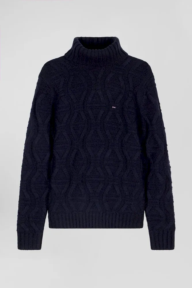 Pull Col Roulé En Laine Vierge Et Polyamide Recyclé Tricotage 3D Marine Coupe Regular