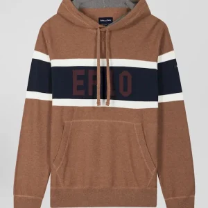 Alternative view of Pull à capuche en coton noisette jacquard EP10 coupe Regular