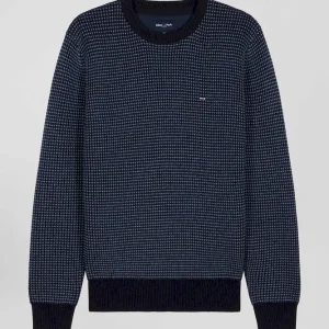 Alternative view of Pull col rond en laine et coton bleu marine coupe Regular