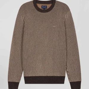 Alternative view of Pull col rond en laine et coton marron coupe Regular