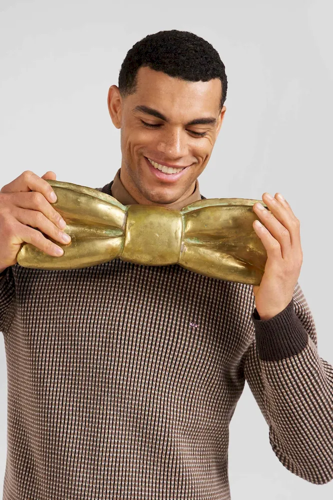 Pull col rond en laine et coton marron coupe Regular – Bild 3