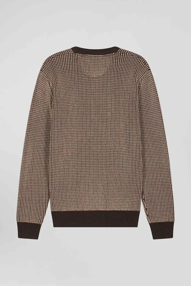 Pull col rond en laine et coton marron coupe Regular – Bild 4