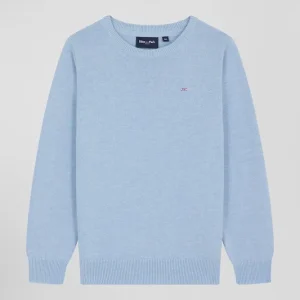 Alternative view of Pull col rond en laine et coton ciel coupe Regular
