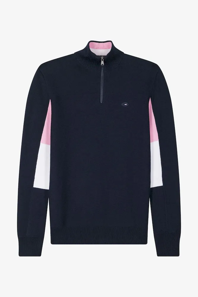 Pull Zippé En Coton Bleu Marine XV De France Coupe Regular
