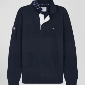 Pull col maillot en coton bleu marine XV de France coupe Regular