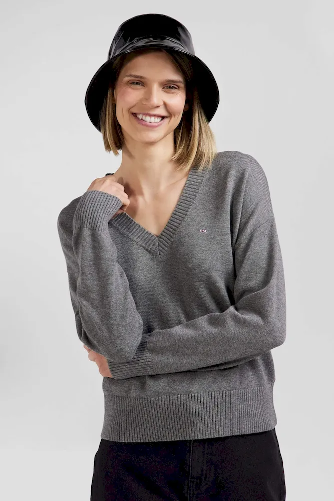 Pull col V en laine et coton gris anthracite coupe Relaxed – Bild 3