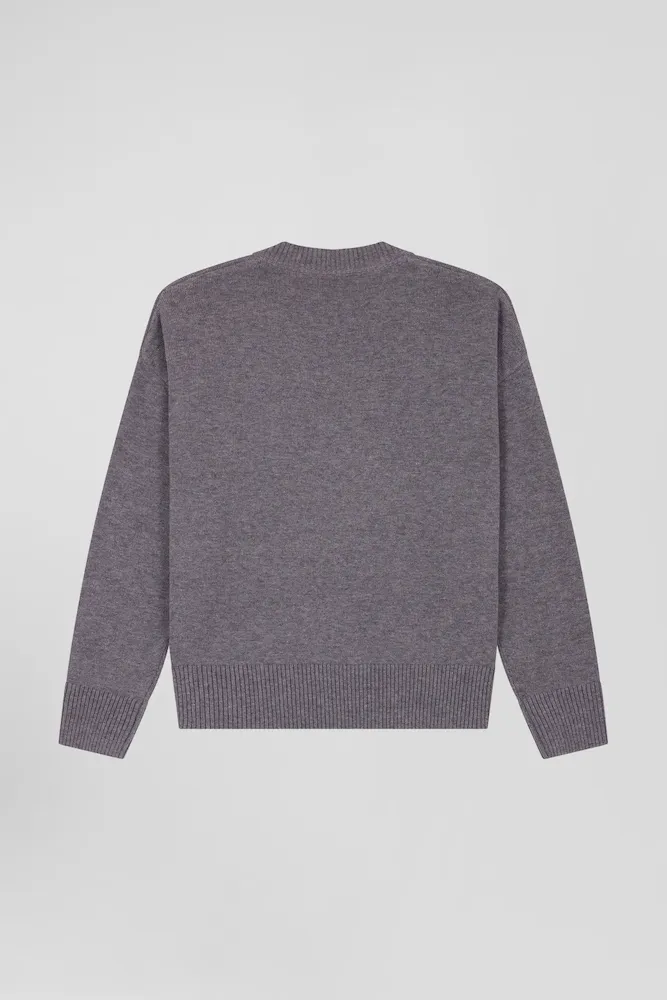 Pull col V en laine et coton gris anthracite coupe Relaxed – Bild 4