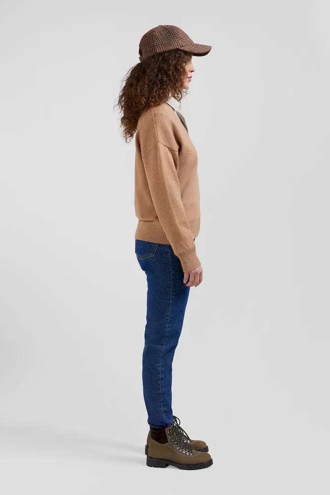 Pull col V en laine et coton camel coupe Relaxed – Bild 6