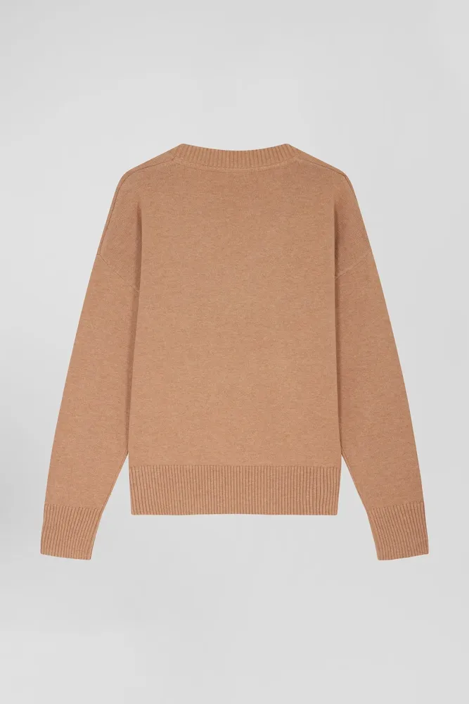 Pull col V en laine et coton camel coupe Relaxed – Bild 5