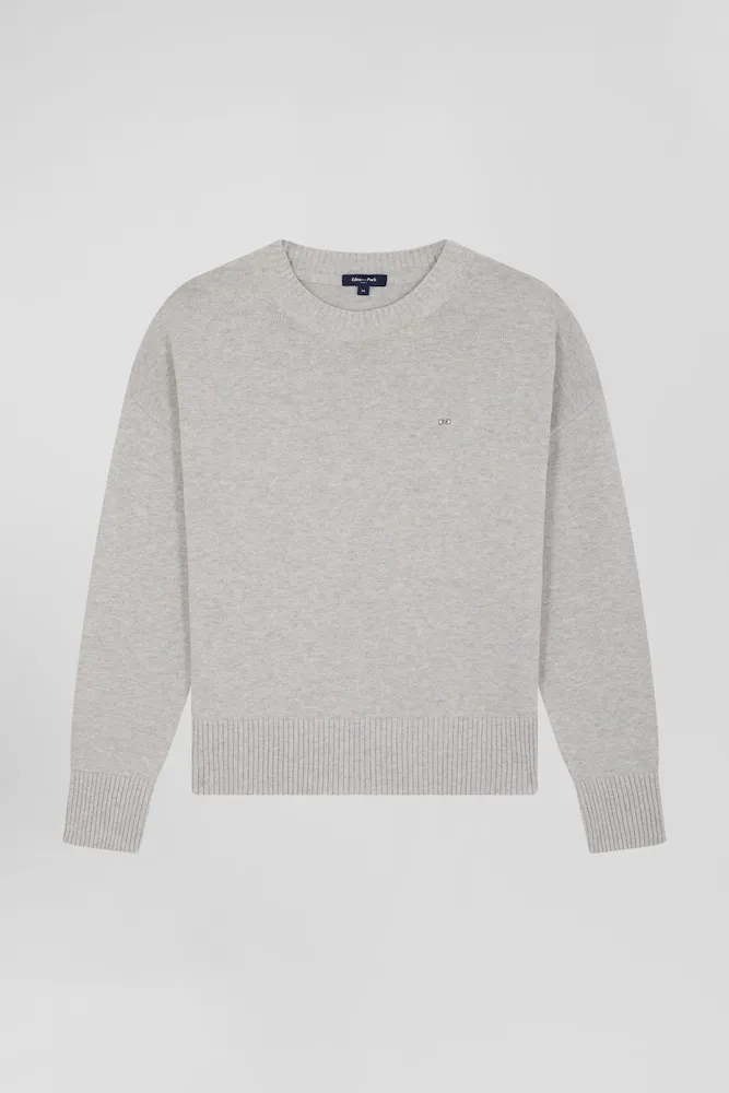 Pull Col Rond En Laine Et Coton Gris Clair Coupe Relaxed