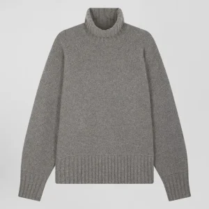 Alternative view of Pull col roulé en laine mélangée gris coupe Oversized