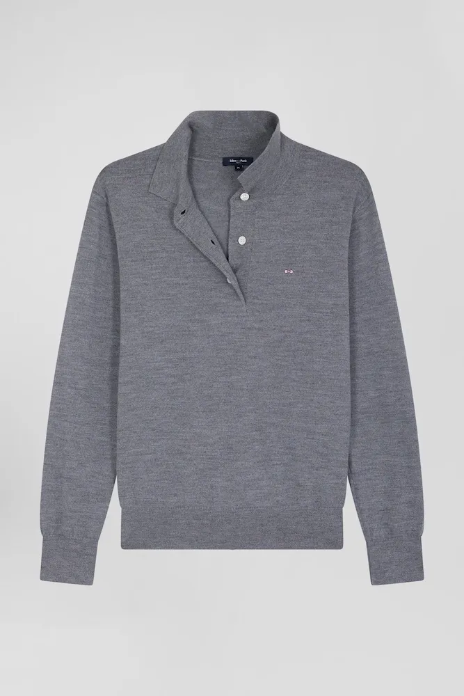 Pull Femme Col Maillot En Laine Gris Chiné Coupe Regular