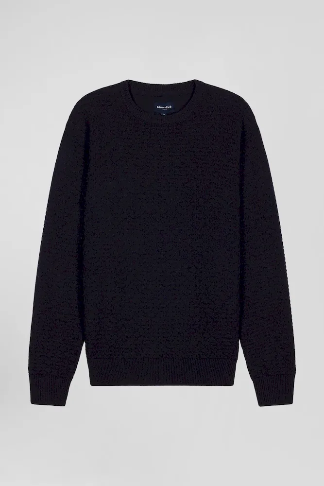 Pull Col Rond En Laine Et Coton Bleu Marine Coupe Regular Effet Micro Nœud Papillon