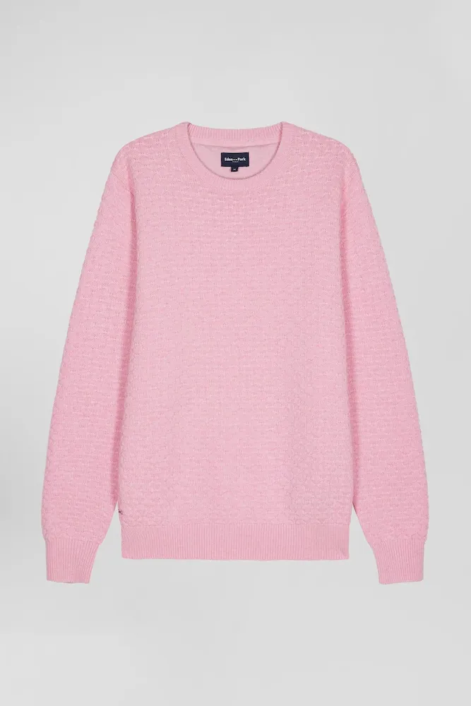 Pull Col Rond En Laine Et Coton Rose Coupe Regular Effet Micro Nœud Papillon