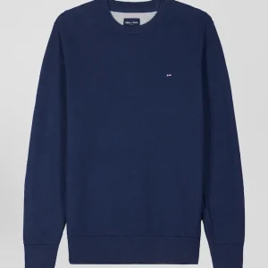 Alternative view of Pull col rond uni en coton bleu foncé coupe Regular