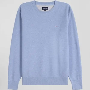 Alternative view of Pull col rond uni en coton ciel coupe Regular