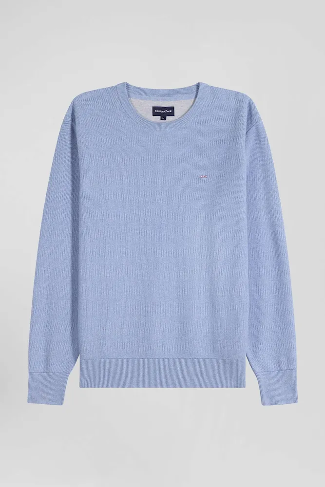 Pull Col Rond Uni En Coton Ciel Coupe Regular