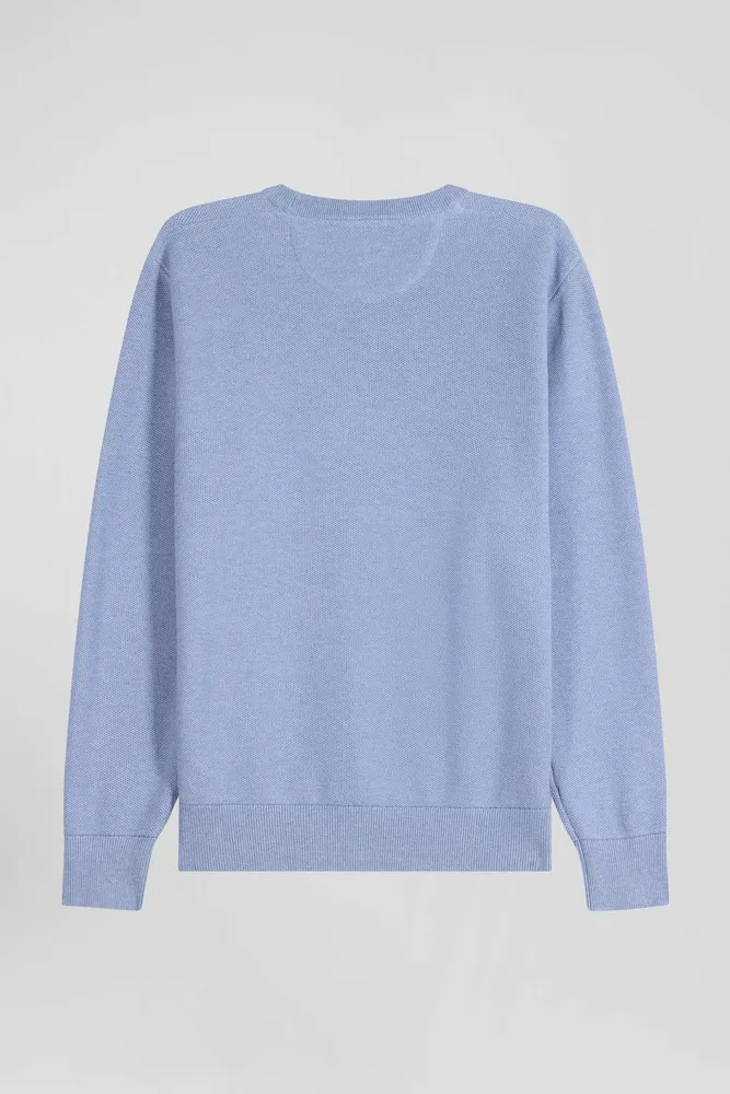Pull col rond uni en coton ciel coupe Regular – Bild 4