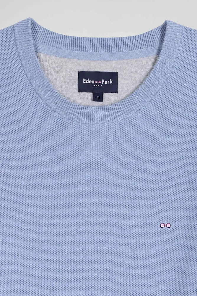 Pull col rond uni en coton ciel coupe Regular – Bild 7