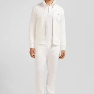 Sweatshirt zippé à col montant en molleton coton uni écru coupe Regular